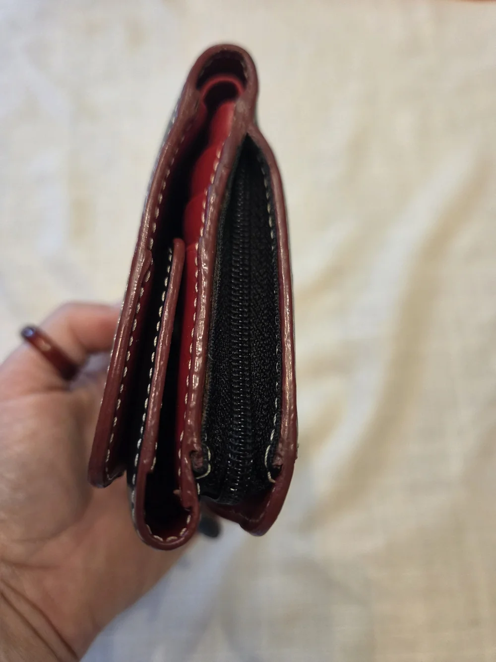 Lodis Black Leather Bi-Fold Wallet with Red Trim